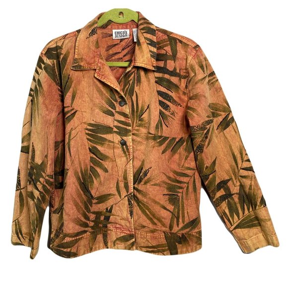 VTG Chico's Design Palm Leaf Denim Jacket, 12 - Picture 10 of 10